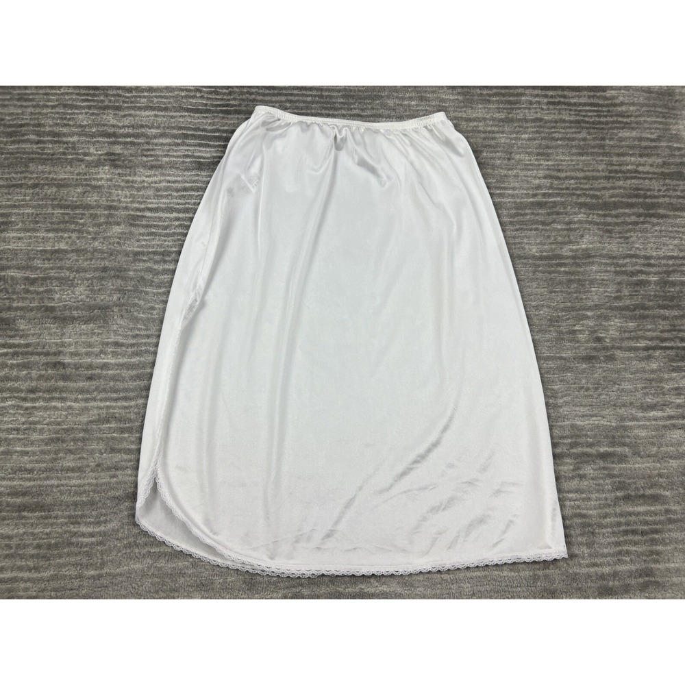 Vanity Fair Half Slip Women S White 11-760 Lace Trim Nylon Midi Elastic Waist